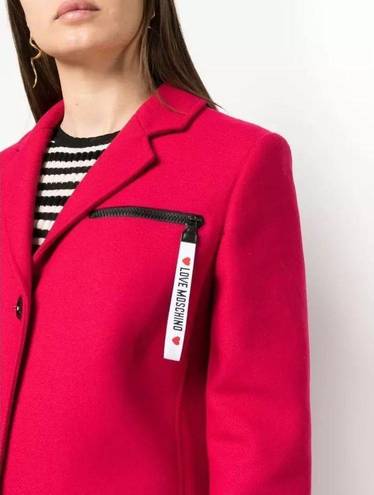 Love moschino  Elegant Red Wool Blend Coat with Logo Detail Sz IT 44 / US L NEW