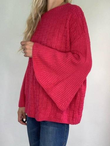 Umgee  fuchsia Pink Bell Sleeve Chunky Knit Sweater size L loose oversized barbie