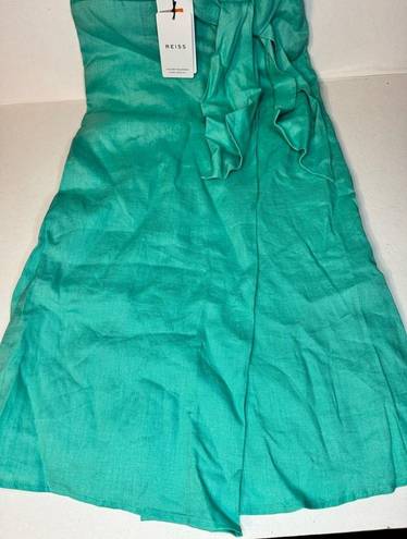 Reiss Esme Linen Side Tie MIDI Dress Aqua casual classic stylish  summer chic