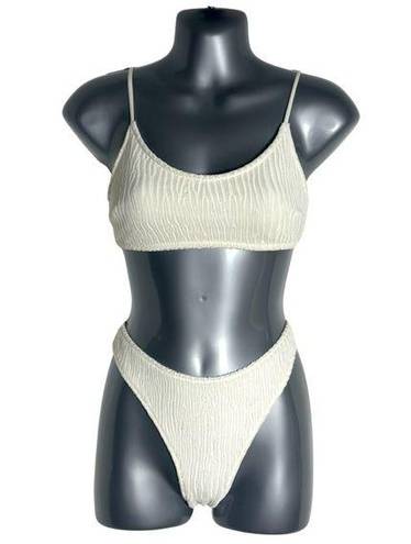 Women’s Minimalistic Abstract Ribbed Wavy White Bikini Set Size Small