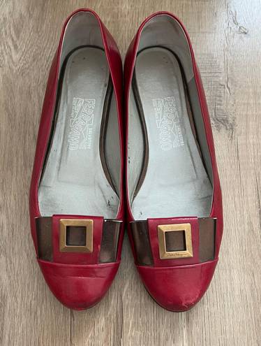 Salvatore Ferragamo Red Leather Flat Shoes Size 7 B