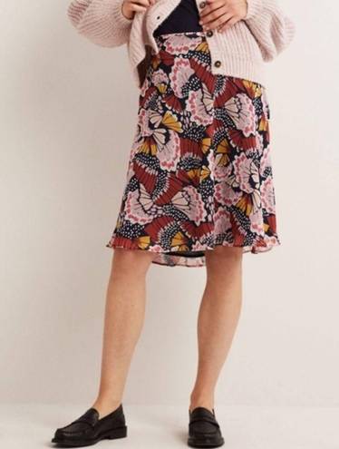 Petal Boden Crinkle Bias-Cut  Stamp Midi Skirt Navy Pink Orange Yellow Size 6