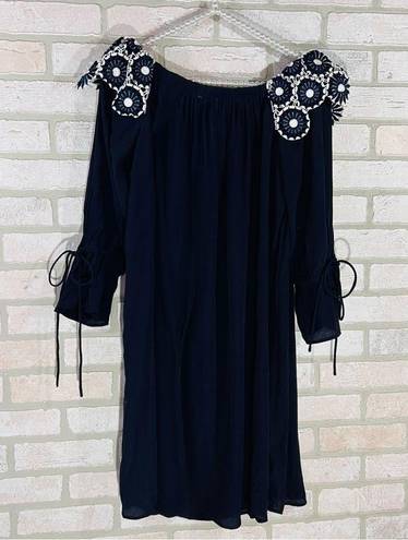 Loft  NWT Navy Lace Appliqué Off the Shoulder Shift Dress Size S