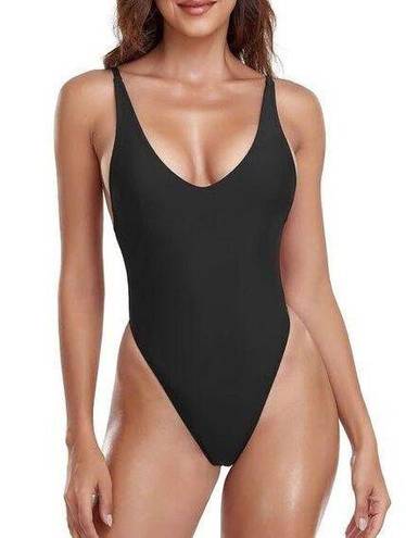 Relleciga NEW  Black One Piece Thong Swimsuit Small