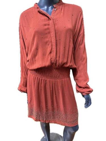 Chloe Oliver  Beaded Rust Dress XS Oversized Dolman Sleeve