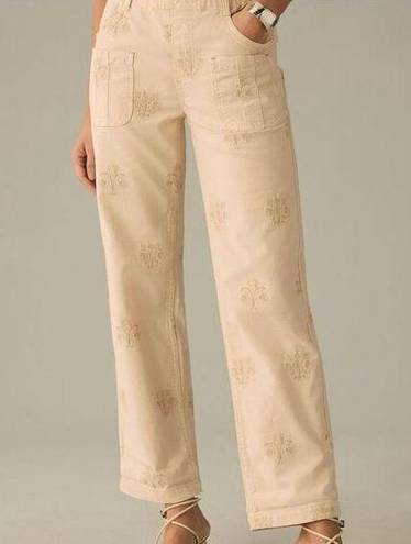 Pilcro  ANTHROPOLOGIE Women's M Rustic Pull On Pants Floral Embroidered Cotton