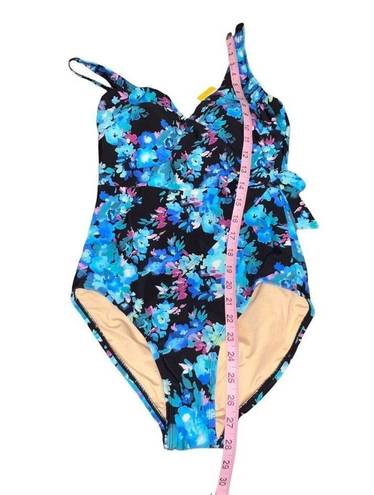 Carole Hochman  Women's One Piece Swimsuit, Blue Floral, Size Small/6 UPF 50+ New