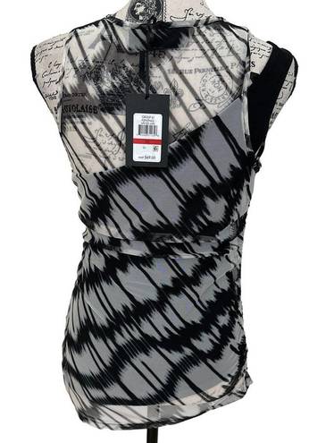 DKNY  Black White Sleeveless Mesh Overlay Top Women's XS