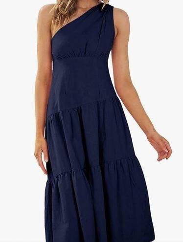 Navy Blue One Shoulder Midi Dress Size M