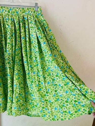 Vintage Blue Handmade /green floral midi skirt size/S