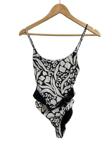 Beach Riot Anthropologie  Julia Belted One-Piece Swimsuit Black White Size XS NWT