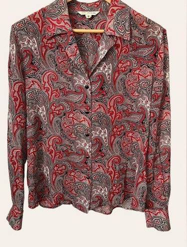 St. John  Collection Red Paisley Silk Blouse Size 10