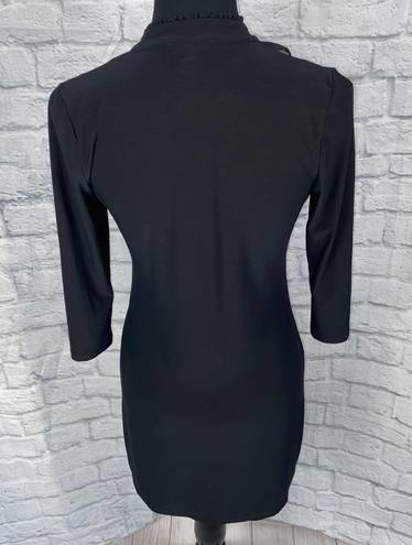 White House | Black Market  womens sz S v-cut ruffle front 3/4 Sleeve black dress 