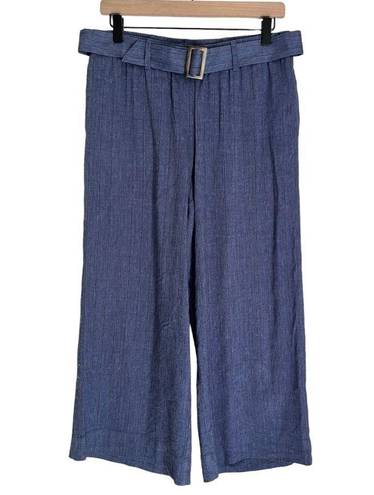 J.Jill  Linen Women’s Jenna Stretch Belted Wide Leg Crop Pants Blue Size Small