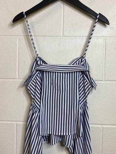 L'Academie L’academie Revolve Blue White Stripe Button Down Tank Tie Front Size Small