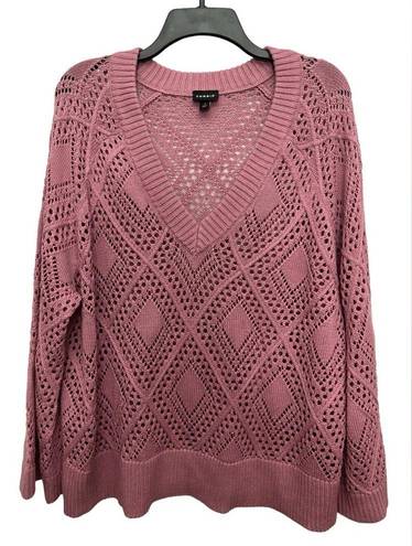 Torrid  Pointelle Pullover V-Neck Sweater Size 1 1X Foxglove Pink Open Knit