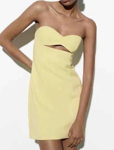 ZARA Bodycon Strapless Mini Lemon Party Coctail Shower Bridal 🍋Dress