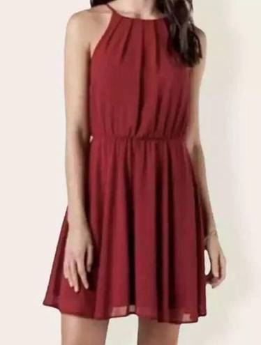 Lush Clothing Lush Burgundy Chiffon Sleeveless Pleated Blouson Mini Skater Dress Medium