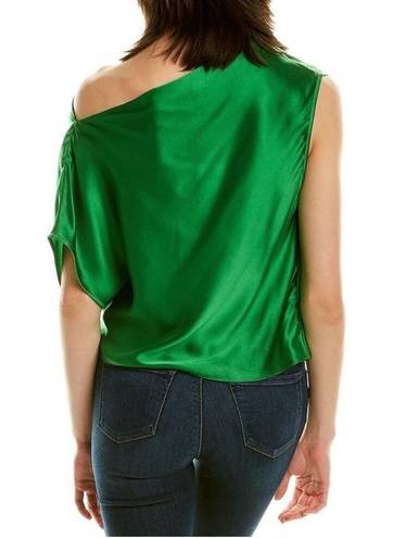 Michelle Mason  emerald green asymmetrical off-shoulder drapey silk blouse