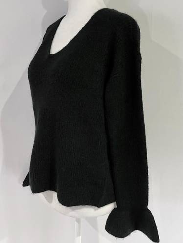 VERO MODA New  Ruffle Cuff Sweater Long Sleeve V-Neck Pullover Black