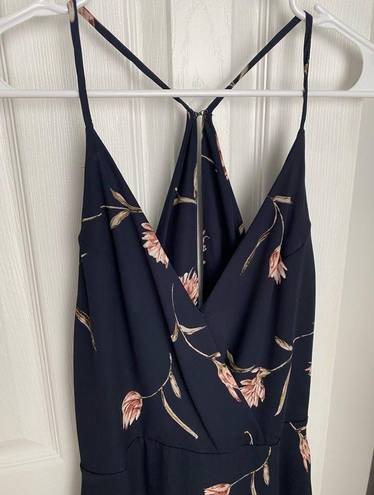 Lush Clothing LUSH Navy and Pink Floral Halter Style Maxi Dress with Side Cut Out