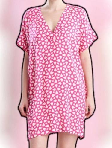 Natori  Fuchsia Soho Geo Printed Challis Kaftan Dress Size S New