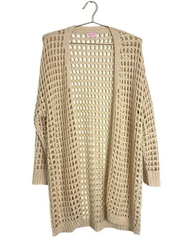 Pink Lily  Cream Long Open Knit Crochet Cardigan Size S