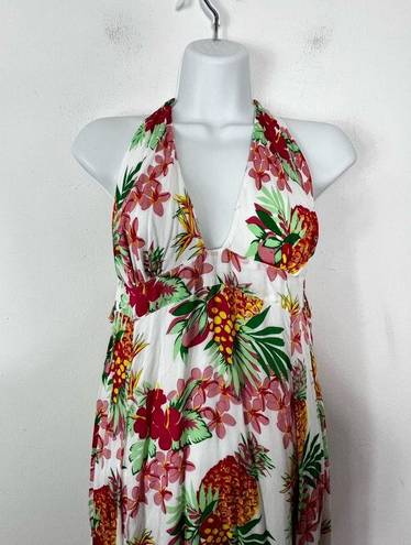 Vix Paula Hermanny  Tropical Floral Pineapple Halter Maxi Dress M/L Coverup