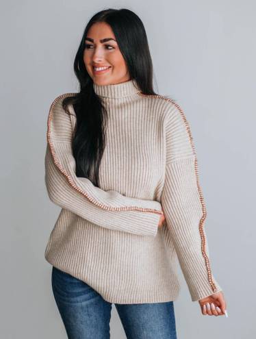 Listicle Contrast Stitch Mock Neck Sweater