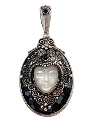 Onyx 925 Silver Sajen Goddess Face Mother of Pearl PENDANT Black Obsidian  Gems