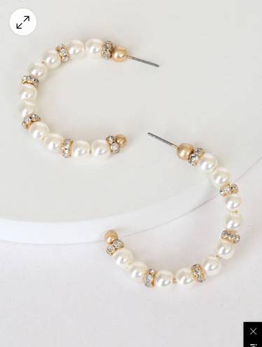 Lulus Pearl Rhinestone Hoop Earrings