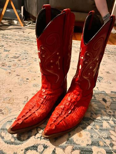 Red Leather Cowgirl Boots Size 7.5