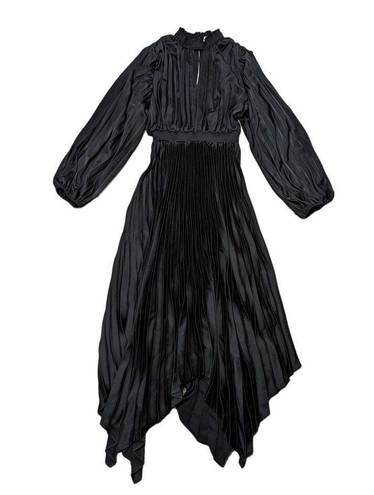 Petal and Pup  Eloise Dress Pleated Black Asymmetrical Long Sleeve Womens 10 Goth