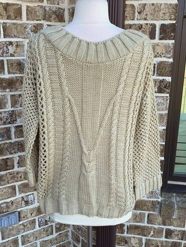 Alya  Francesca Sweater Light Tan Crochet Pullover Womens Fits S M New