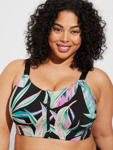 Torrid  Wire-Free Hi-Impact Zip-Front Sports Bra summer leaves floral black 38DDD