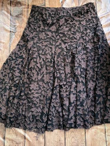 Coldwater Creek  Brown A Line Maxi Skirt Brown Floral Zip Up Waist Size Large GUC