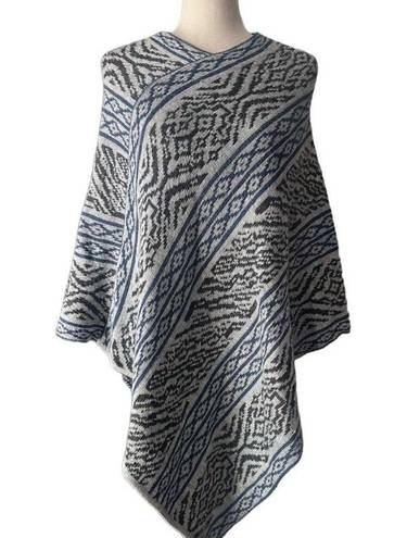 Peruvian Link Tahoe Alpaca Poncho Knit Sweater Shawl Silver Gray Blue Print OS Size undefined