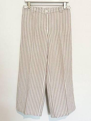 J.Jill  Linen Blend Wide Leg Cropped Stripe Pants Tan Beige Lagenlook Size 6