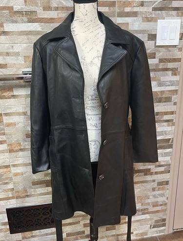 Tahari  Womens Nicole Belted Leather Trench Coat Black XXL