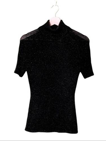 Tracy Reese  New York black metallic knit semi sheer short sleeve top Small