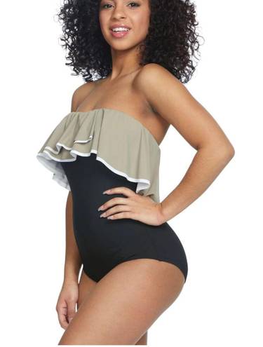 Coco reef  Paradiso Agate Ruffle Bandeau One-Piece Size 12 36D Black