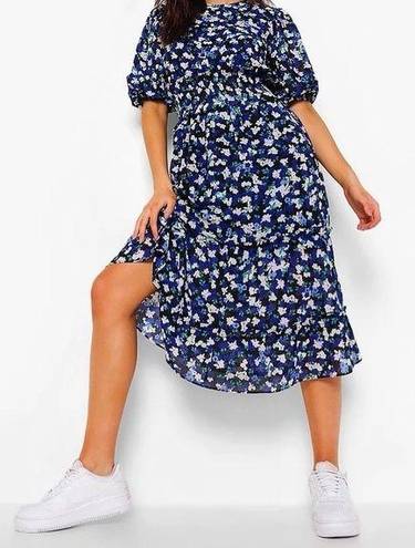 Boohoo  Floral Chiffon Puff Sleeve Midi Dress Size 4