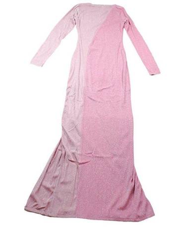 Naked Wardrobe  Glow Off Long Sleeve Cut Out Dress Pink Sparkle Glitter Large