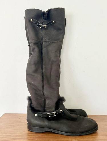 Jimmy Choo  Leather Over The Knee Shearling Trim Boots Brown Women's 37.5 / 7.5