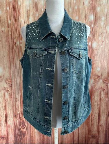 Style & Co Petite Jeweled Studded Denim Vest