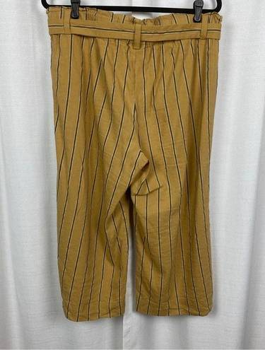 J.Jill  Dark Yellow Stripe Emelie Linen Stretch Wide Leg Cropped Pants Sz.L