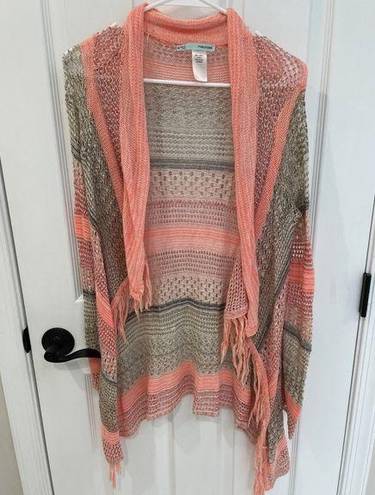 Maurice's  Tan Peach Striped Loose Crochet Cardigan Sweater Women’s Size XS