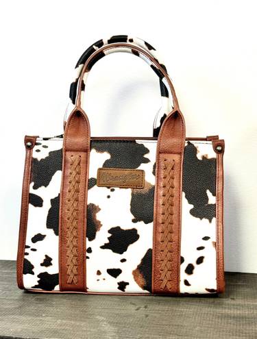 Wrangler ALLOVER COW PRINT CROSS BODY MINI TOTE IN BLACK/WHITE