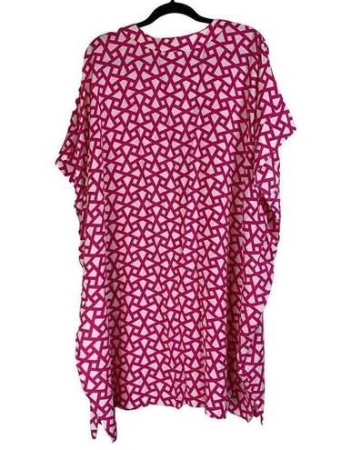 Natori  Fuchsia Soho Geo Printed Challis Kaftan Dress Size S New