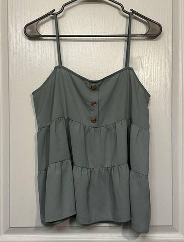 Paper Crane Women's  Dainty Sage Ruffle Tiered Buttoned Tank Top Blouse Size Med